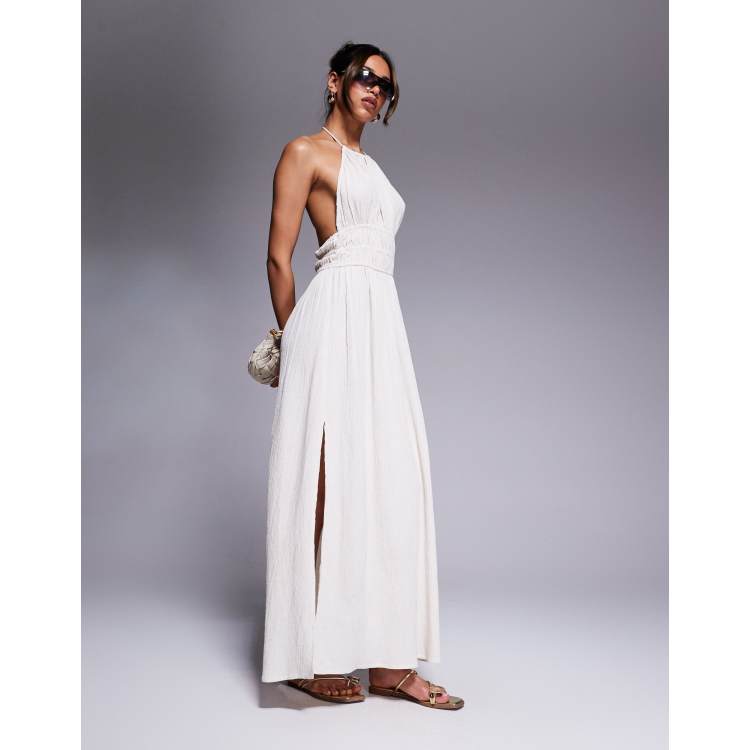halter neck dress river island halterneck shirred maxi in stone river island dresses girls