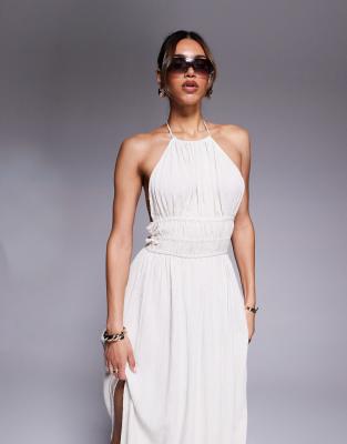 river island halter dress River Island halterneck floral maxi dress in mid purple