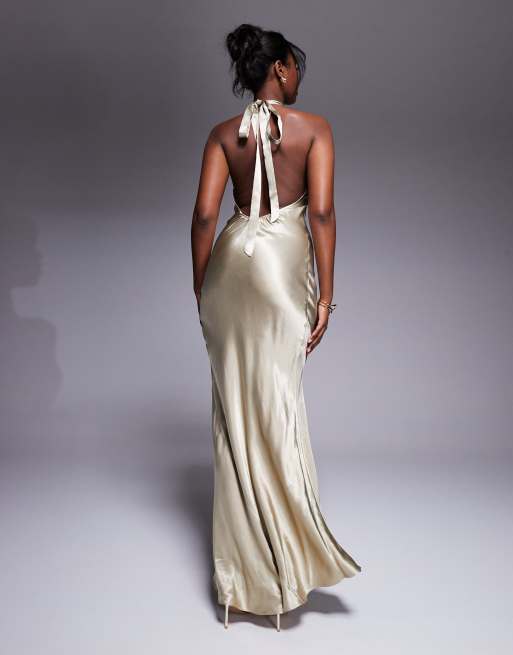 River island halterneck slip maxi dress in gold