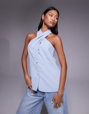 halterneck vest in light blue