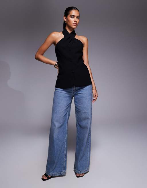 River Island halterneck waistcoat in black, 4 of 4