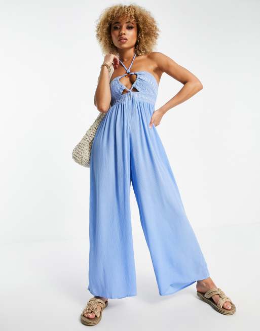 Blue Jumpsuit - Going Out Jumpsuit - Blue Halter Neck Jumpsuit