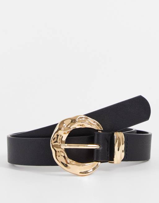 River Island hammered buckle belt in black | ASOS