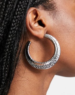 River Island hammered hoop earrings in silver tone