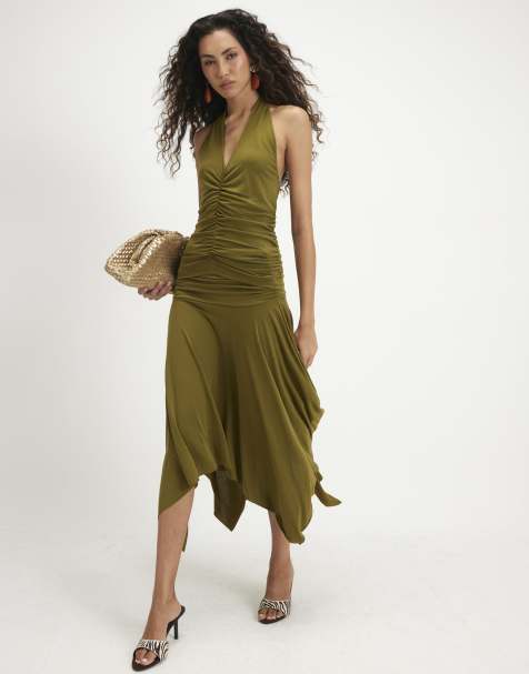 River Island Hanky hem midi skirt in green - view 1