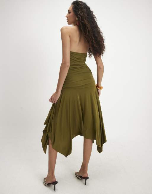 River Island Hanky hem midi skirt in green , 4 of 4