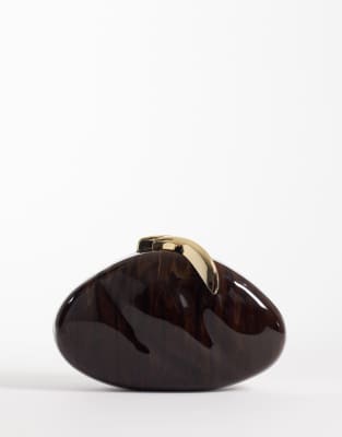 River Island Hard Shell Clutch Bag In Brown