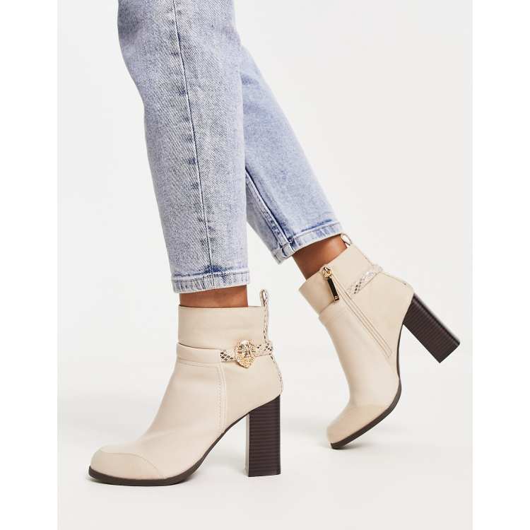 Ladies cream leather ankle hot sale boots