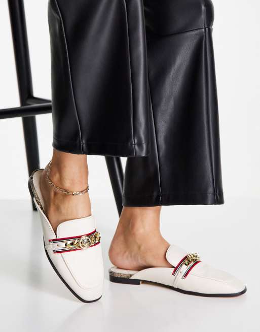 River Island hardware backless mule shoe in beige | ASOS