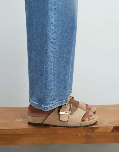 River Island Hardware footbed sandals in beige - view 1
