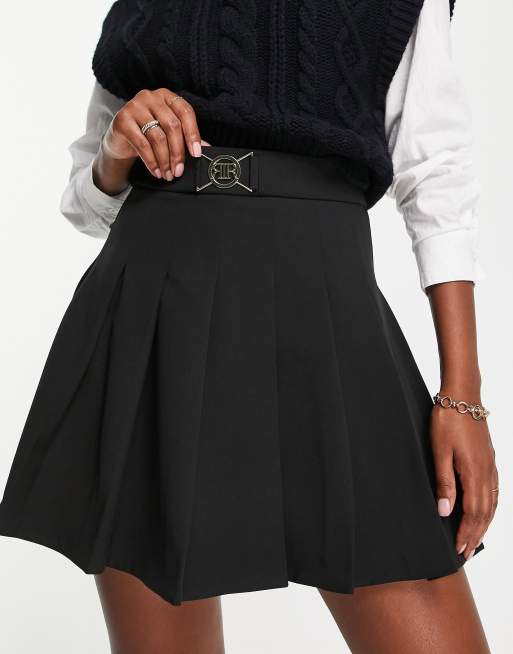 River Island hardware front pleated tennis mini skirt in black, 3 of 4