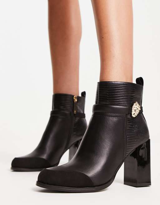 River Island hardware heeled ankle boot in black