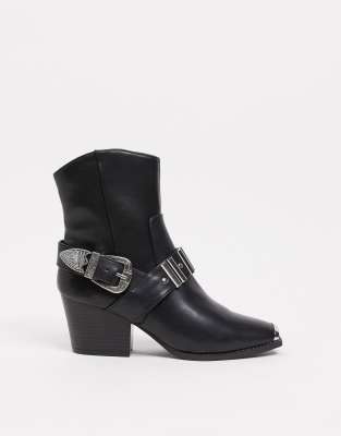 asos design coral leather western boots in black