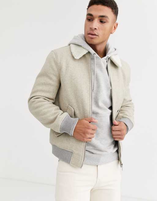 River Island harrington jacket in light grey with borg collar | ASOS