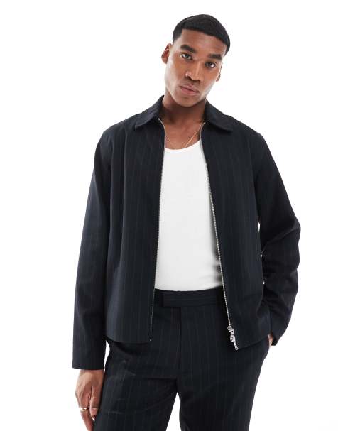 River Island harrington jacket in navy pinstripe - part of a set - view 1