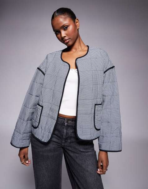 River Island – Hausjacke in Schwarz mit Vichy-Karo - view 1