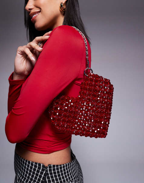 River Island heart beaded bag in red - view 1