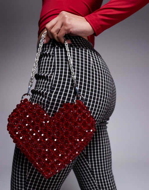 River Island heart beaded bag in red ASOS