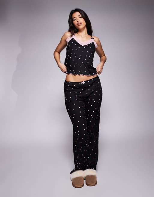 River Island heart print cami and trouser pyjama set in black, 4 of 4