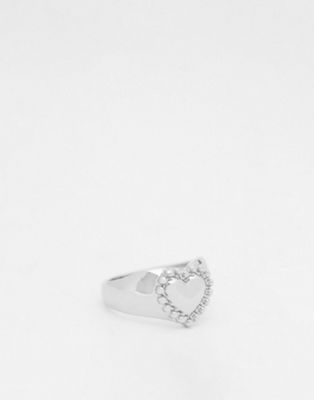 River Island heart signet ring in silver
