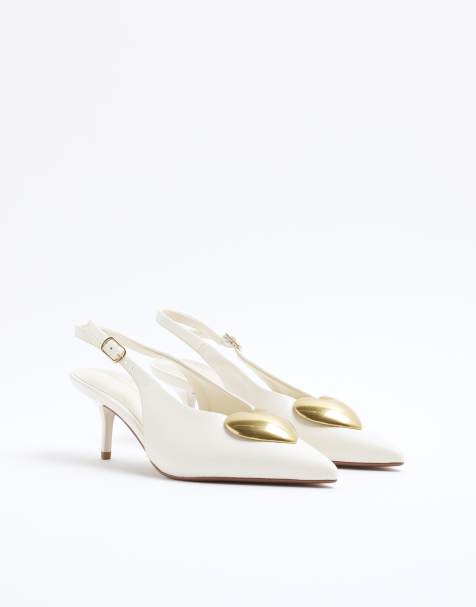 River Island Heart sling back heeled court shoes in white - view 1