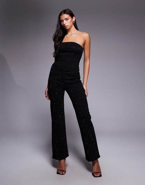 River Island heat-seal bandeau jumpsuit in black - view 1