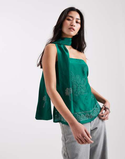 River Island heat seal bandeau with scarf in green (part of a set) - view 1