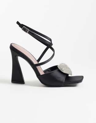 River Island Heat Seal Heart Detailed Heels In Black