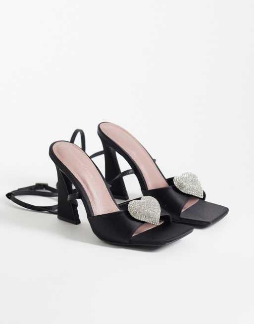 River Island heat seal heart detailed heels in black , 2 of 4