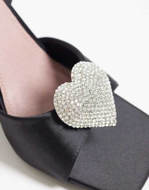 River Island heat seal heart detailed heels in black , 3 of 4
