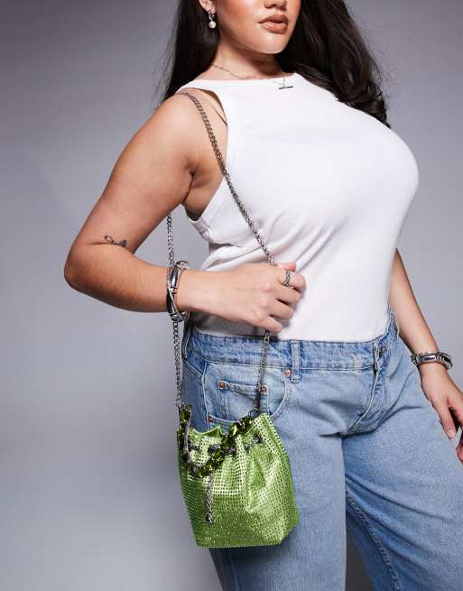 River Island heatseal droplet pouch bag in green, 2 of 4