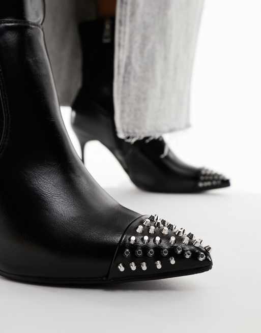 Black studded heeled ankle boots best sale