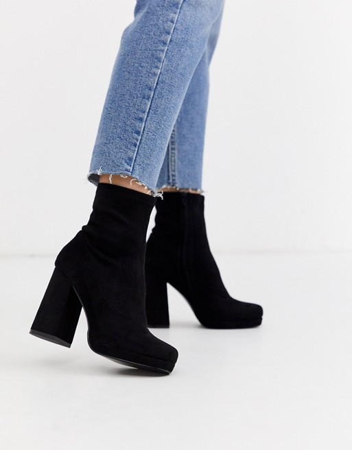 River Island heeled boots with platform in black | ASOS