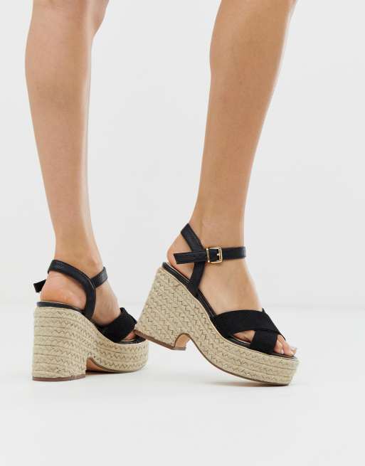 River Island heeled espadrille sandals in black ASOS