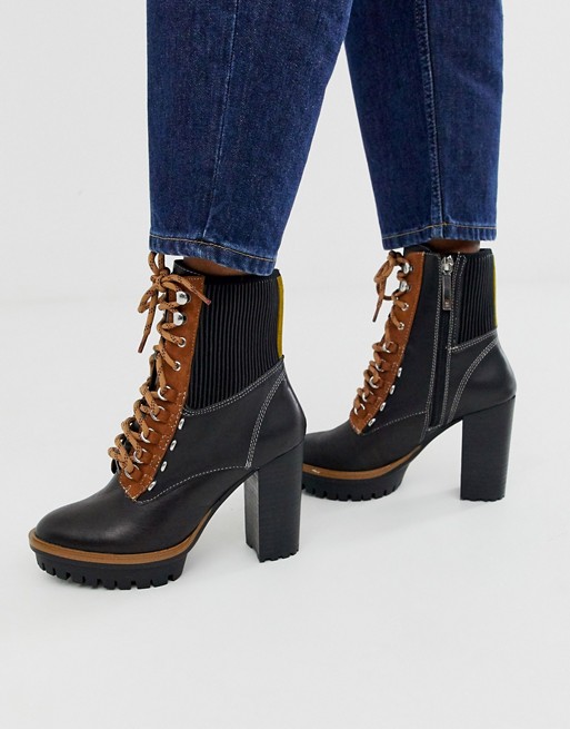 River Island heeled lace up hiker boot in black