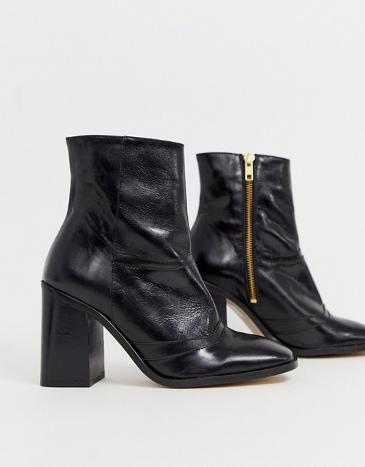 River Island heeled leather boots with seam detail in black