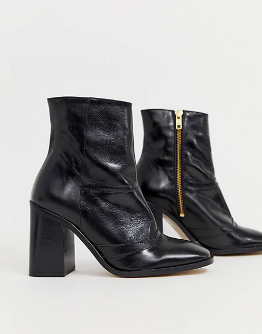 River Island heeled leather boots with seam detail in black | ASOS