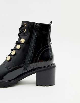 river island heeled patent military boots in black