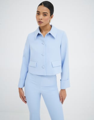 River Island - Hellblaue Jacke im 60er-Jahre-Stil mit Strukturdesign