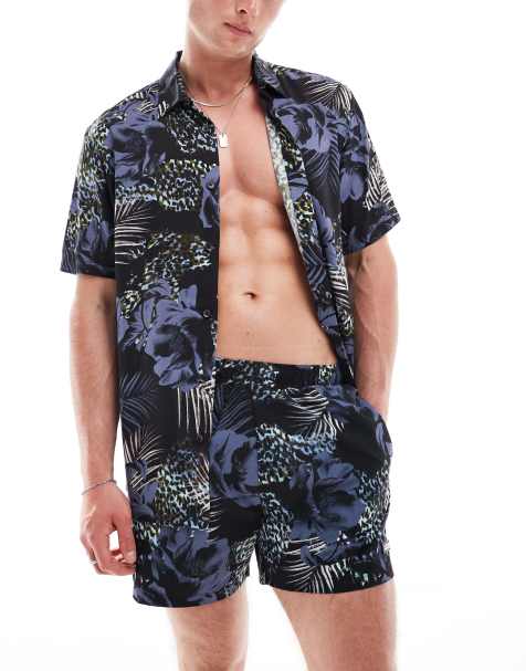 River Island – Hemd in Schwarz mit botanischem Muster, Kombiteil - view 1