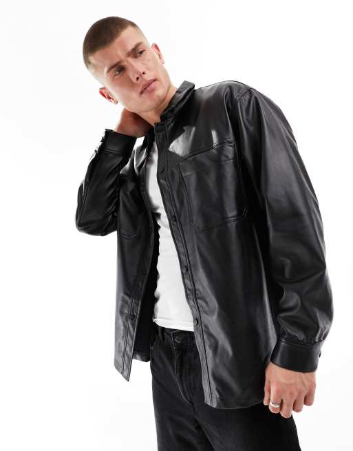 River Island – Hemdjacke aus Kunstleder in Schwarz