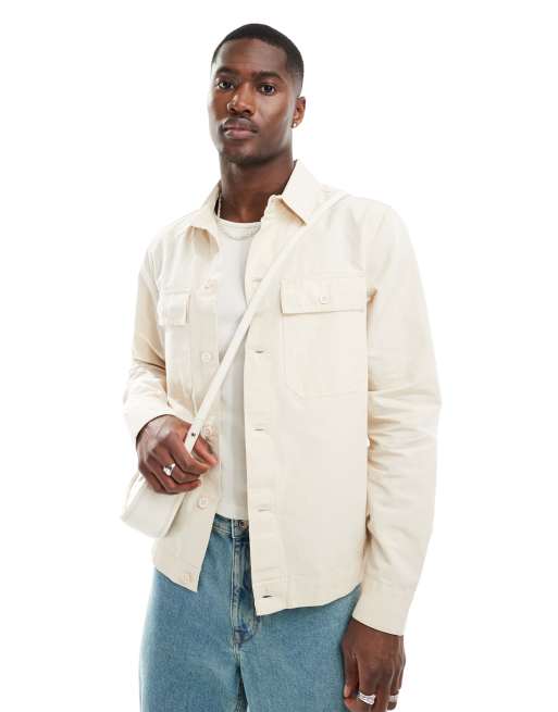 River Island – Hemdjacke aus Leinenmix in Ecru