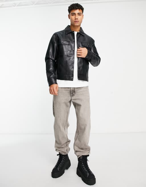 River Island – Hemdjacke aus PU in Schwarz