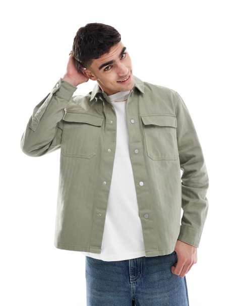 River Island – Hemdjacke in Khaki mit Fischgrätmuster - view 1