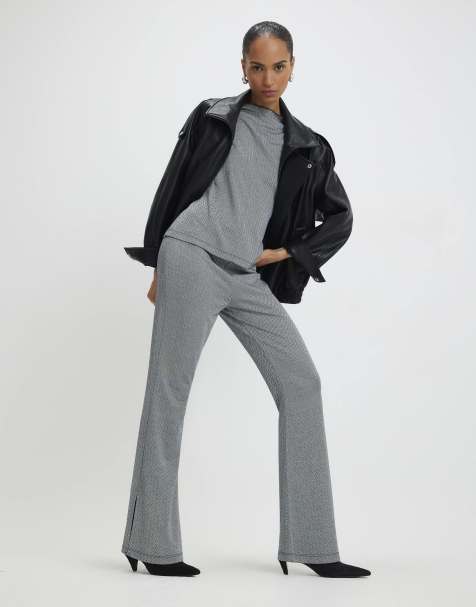 River Island Herringbone flared trousers in grey