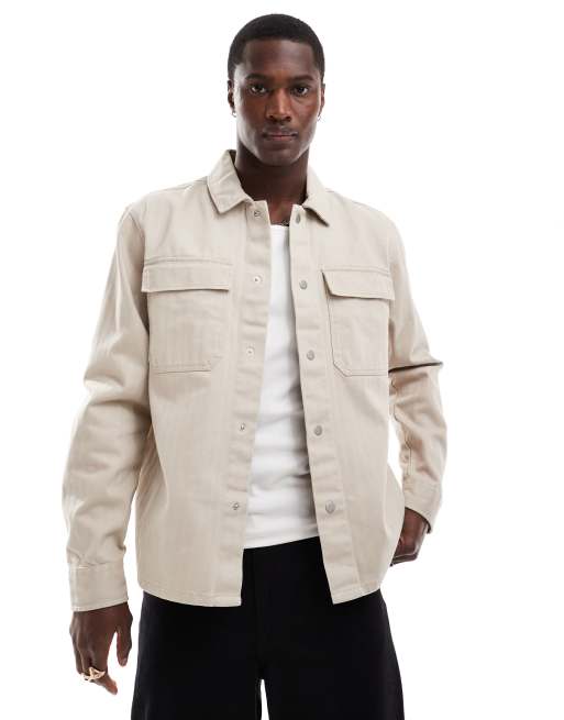 River Island herringbone overshirt in stone