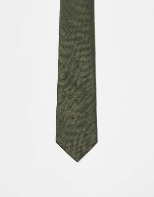 River Island herringbone plain tie in khaki