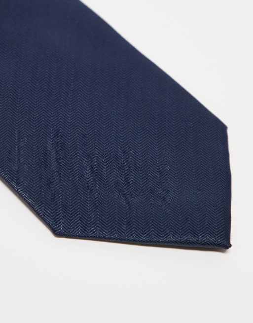 River Island herringbone tie in navy, 2 of 3