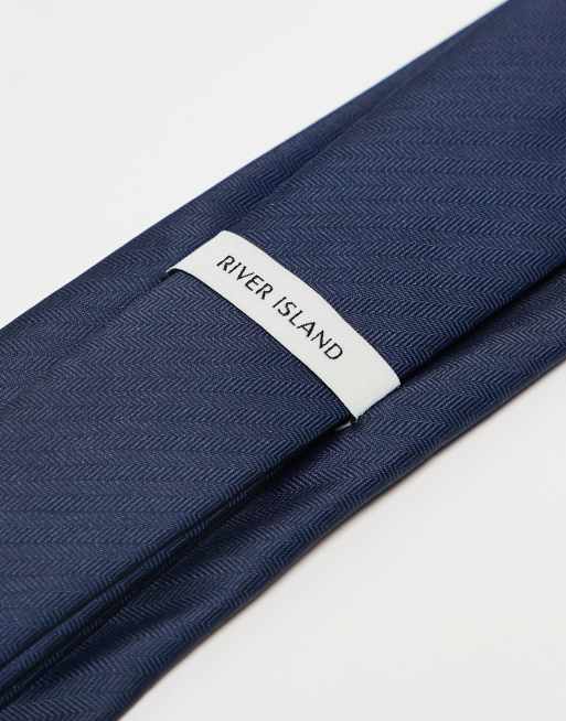 River Island herringbone tie in navy, 3 of 3