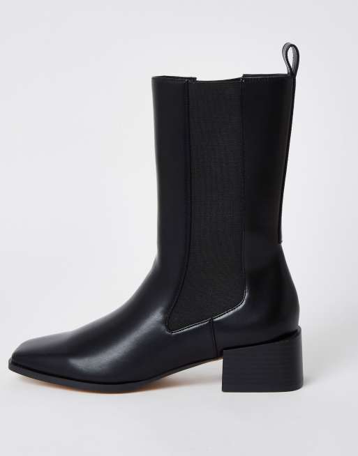 River Island high ankle gusset boot in black | ASOS